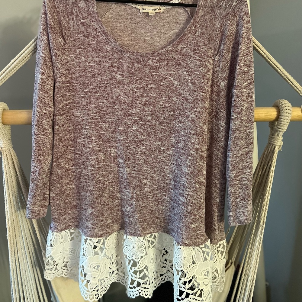 Boutique Maroon blouse with lace - NWOT